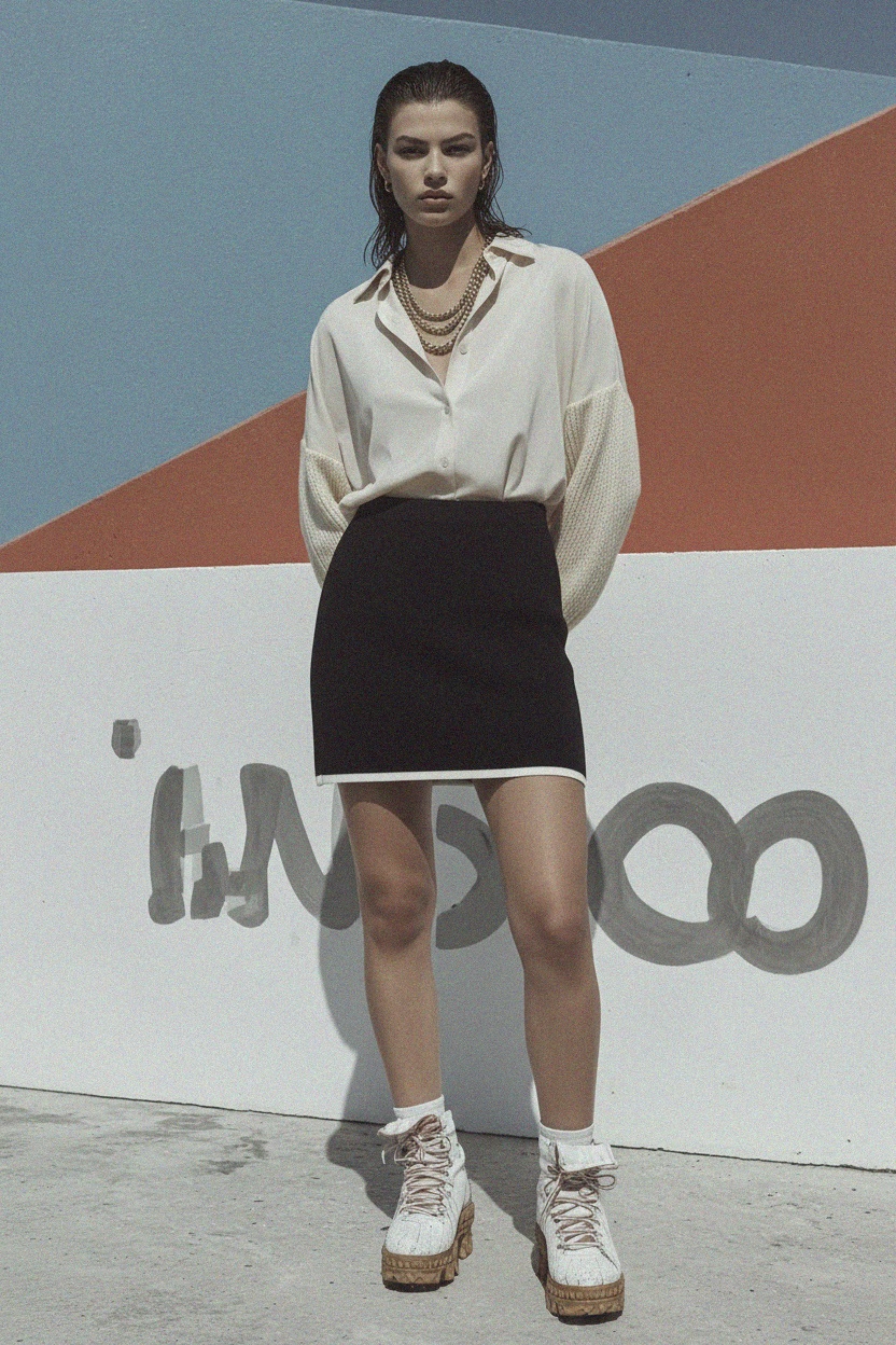 Ribbed Mini Skirt with Contrast White Trim zdjęcie 2