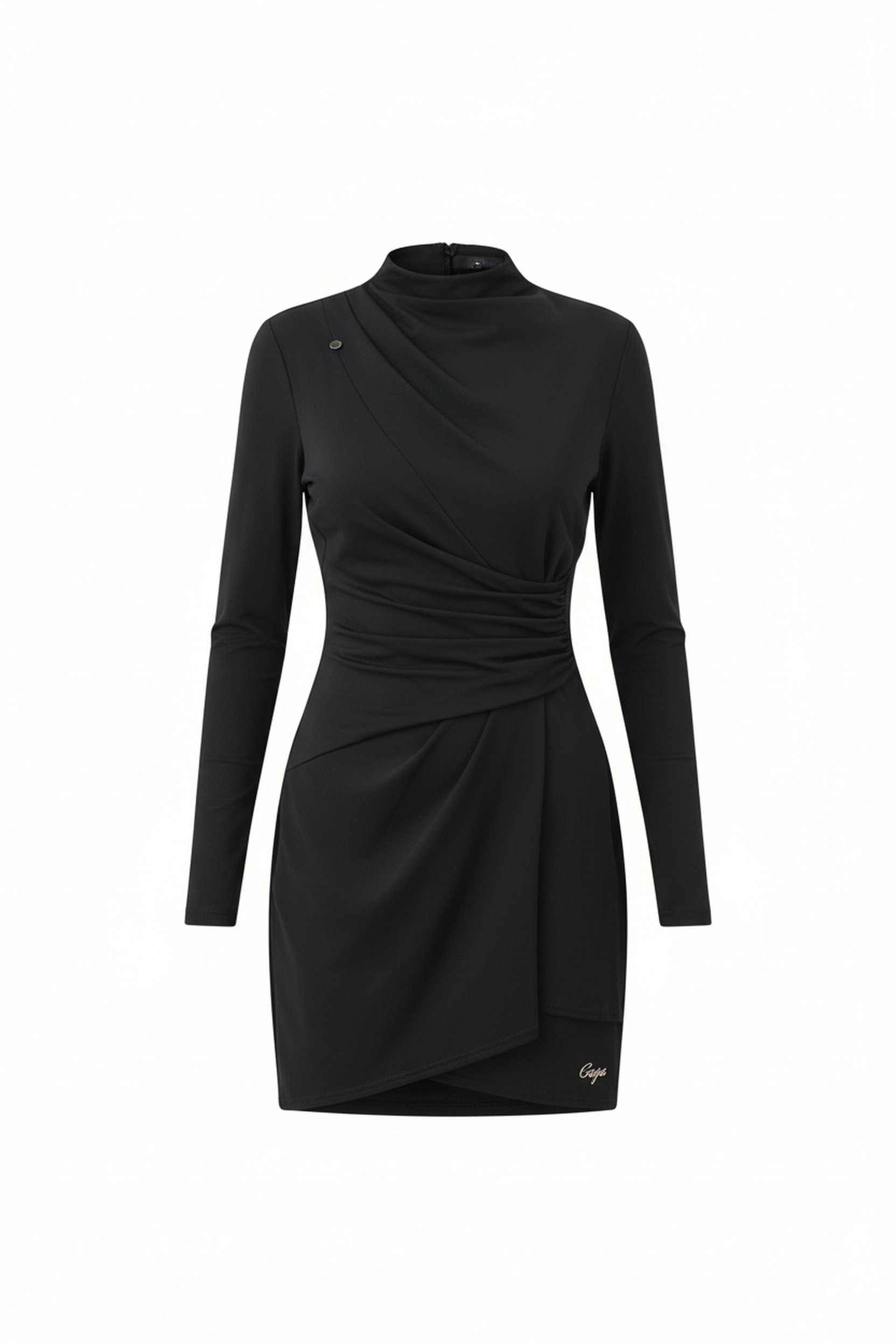 Elegant Black Draped Mini Dress zdjęcie 1