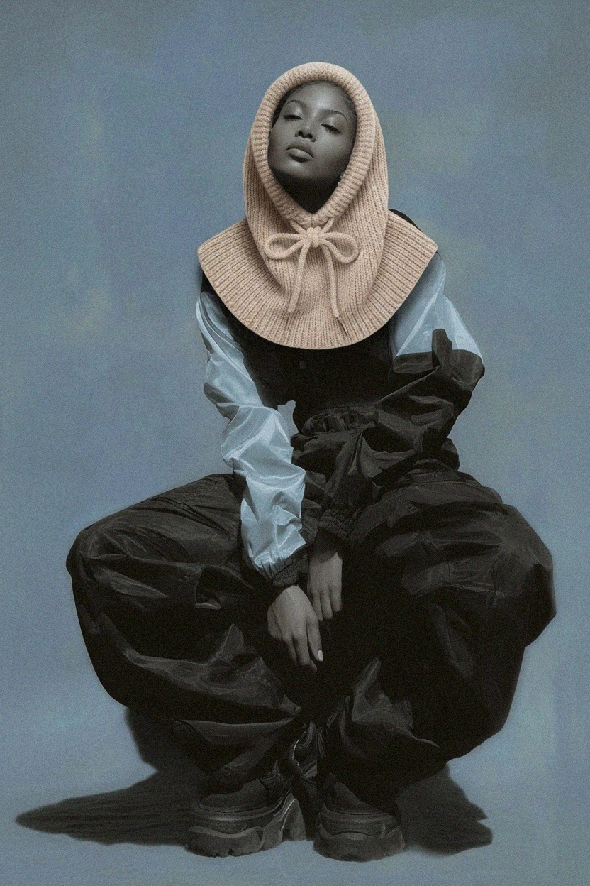 Przytulny, dzianinowy szalik z kapturem zdjęcie 3