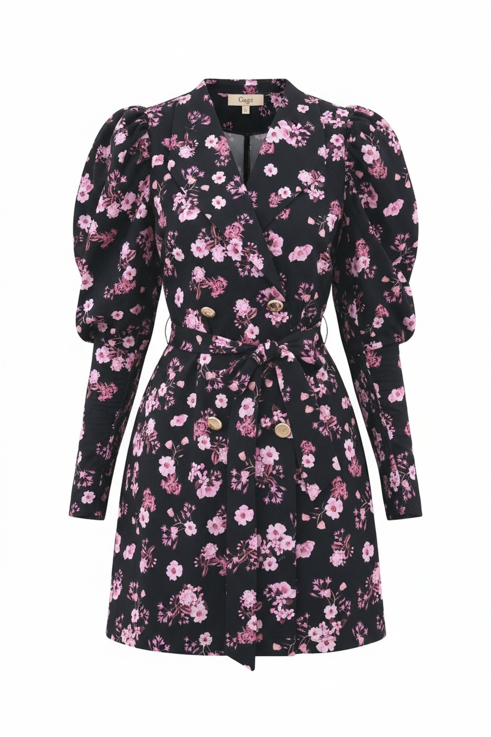 Black Floral Puff Sleeve Mini Dress zdjęcie 1