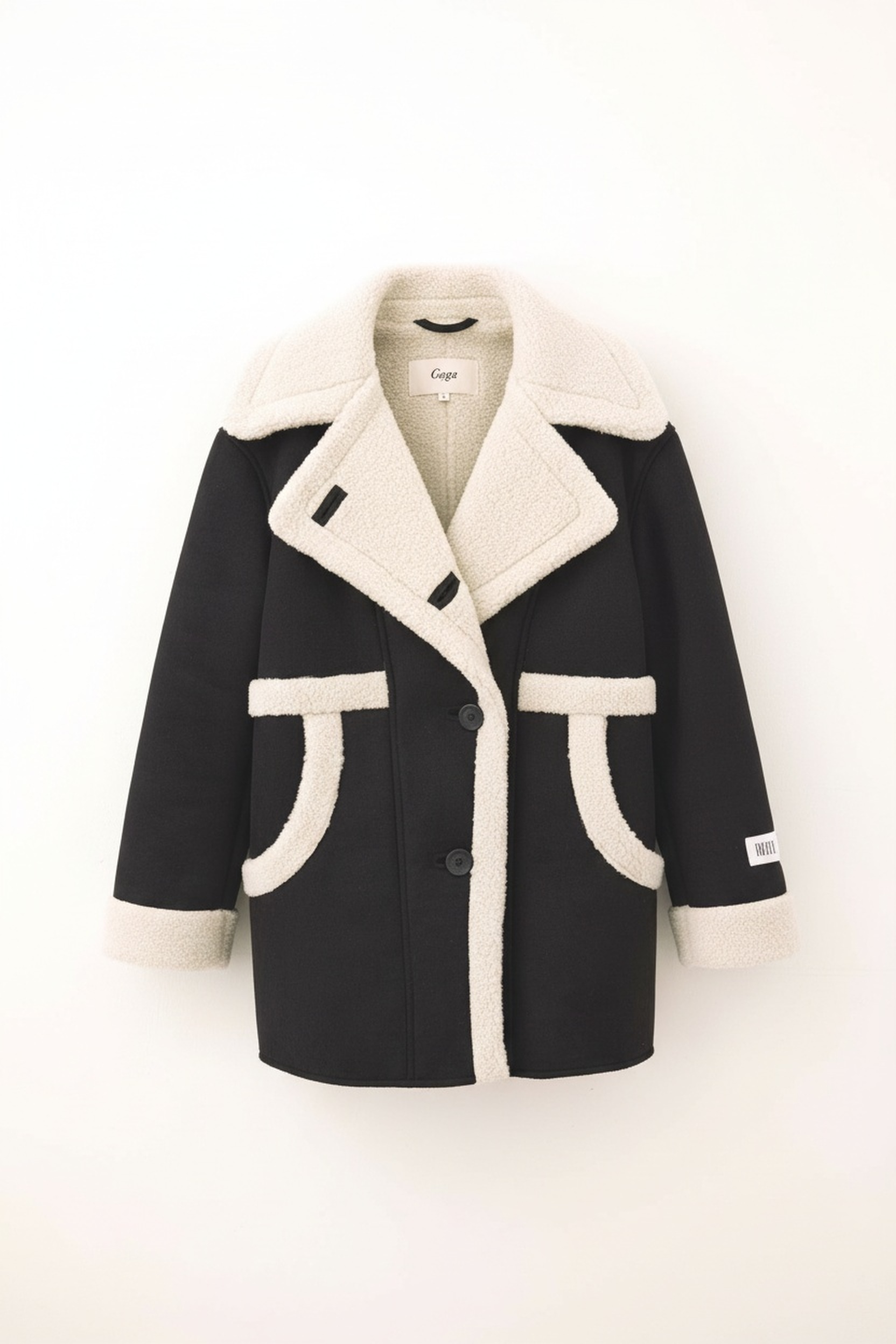 Oversized Black Shearling-Lined Coat zdjęcie 1
