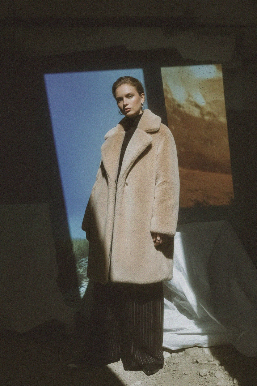 Cozy Faux Fur Coat with Wide Lapels zdjęcie 3