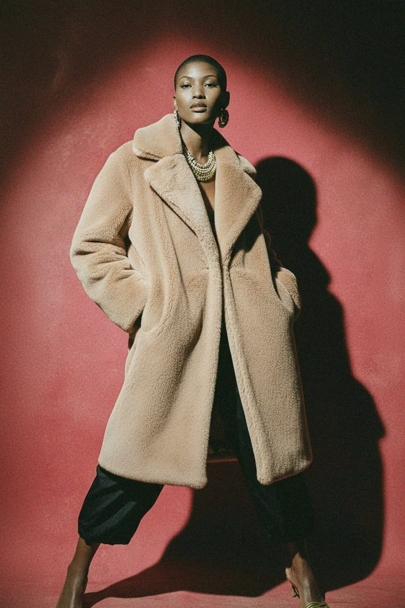 Cozy Faux Fur Coat with Wide Lapels zdjęcie 4