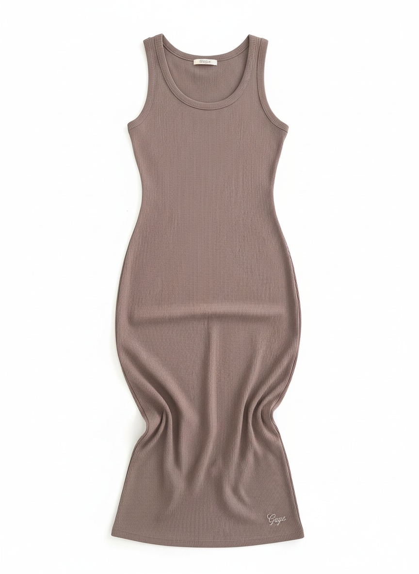 Sukienka midi z prążkowanej dzianiny bez rękawów zdjęcie 1