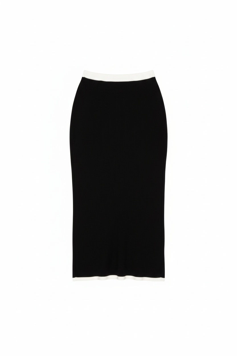 Ribbed Knit Midi Skirt with Contrast Trim zdjęcie 1