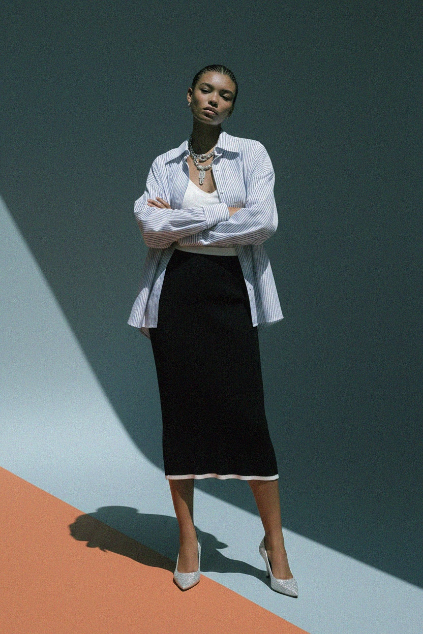 Ribbed Knit Midi Skirt with Contrast Trim zdjęcie 3