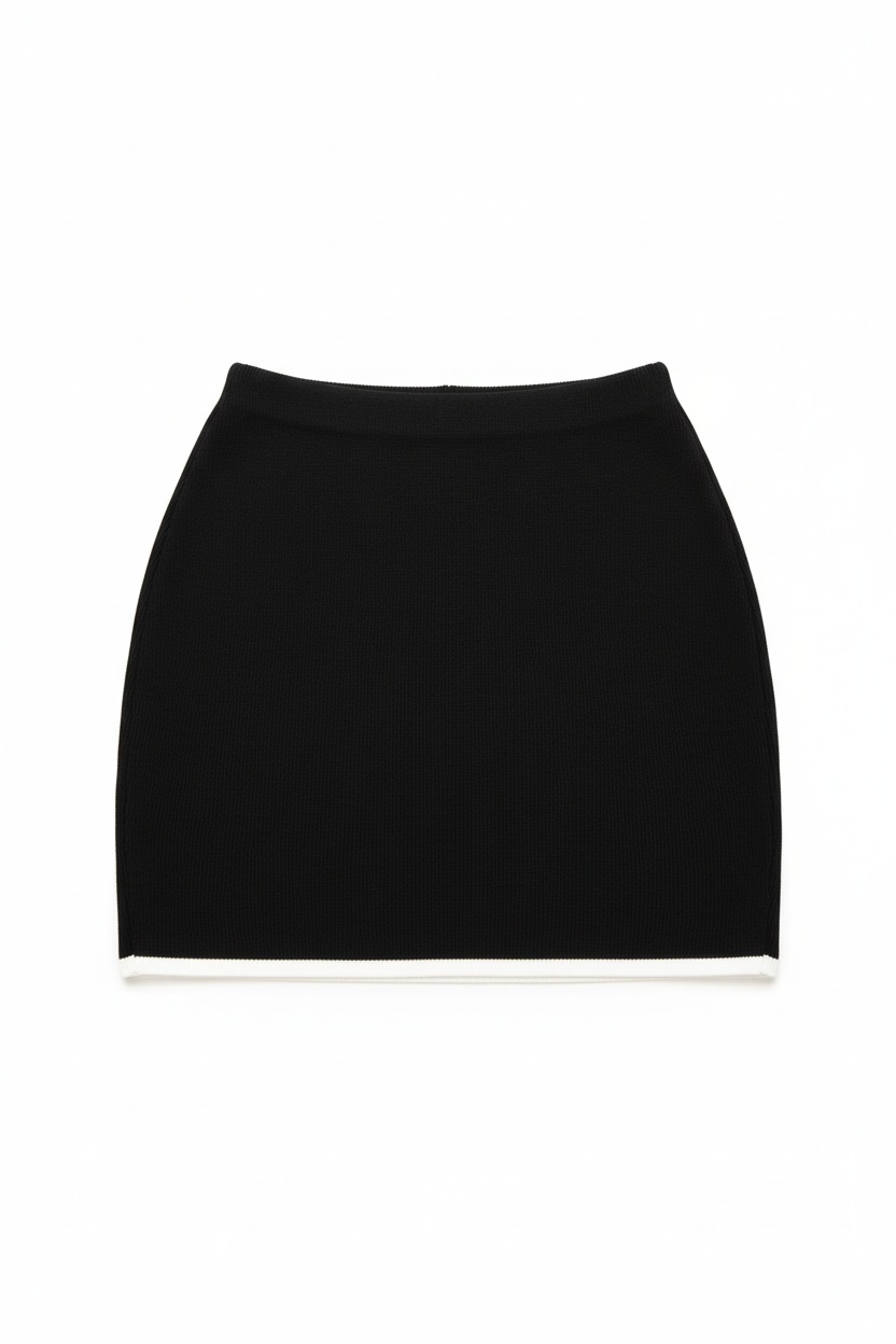 Black Ribbed Mini Skirt with White Trim zdjęcie 1