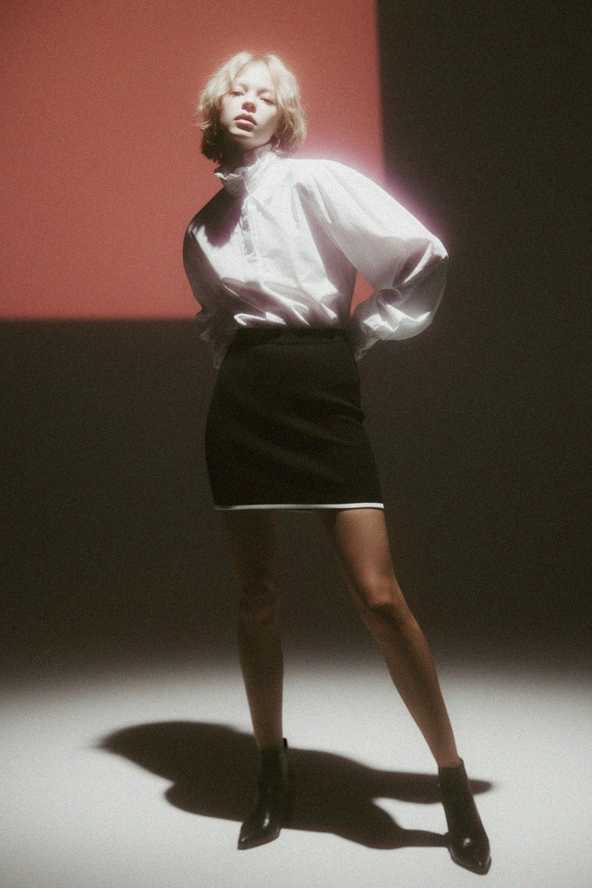 Black Ribbed Mini Skirt with White Trim zdjęcie 2