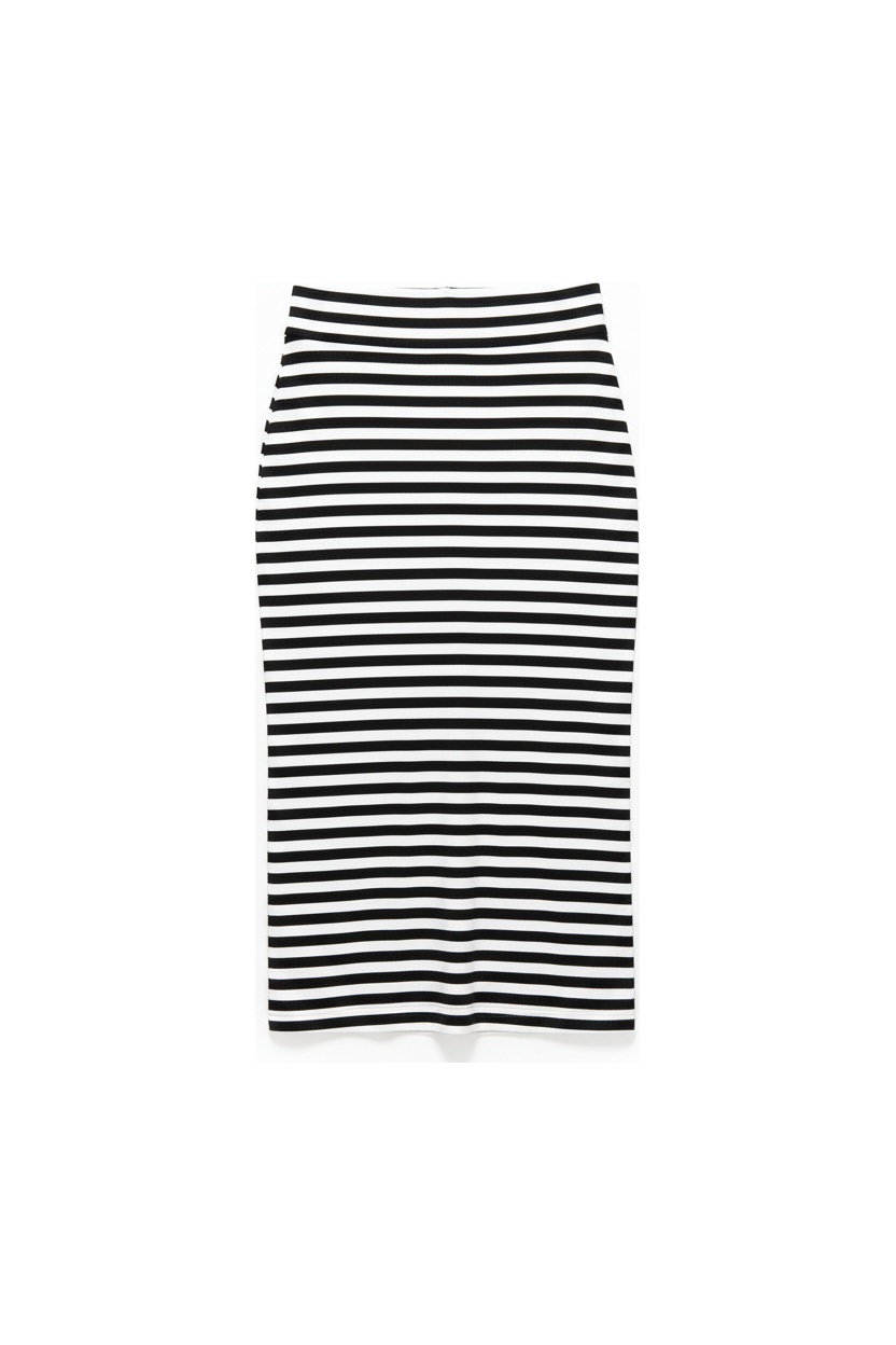 Fitted Black & White Striped Midi Skirt zdjęcie 1