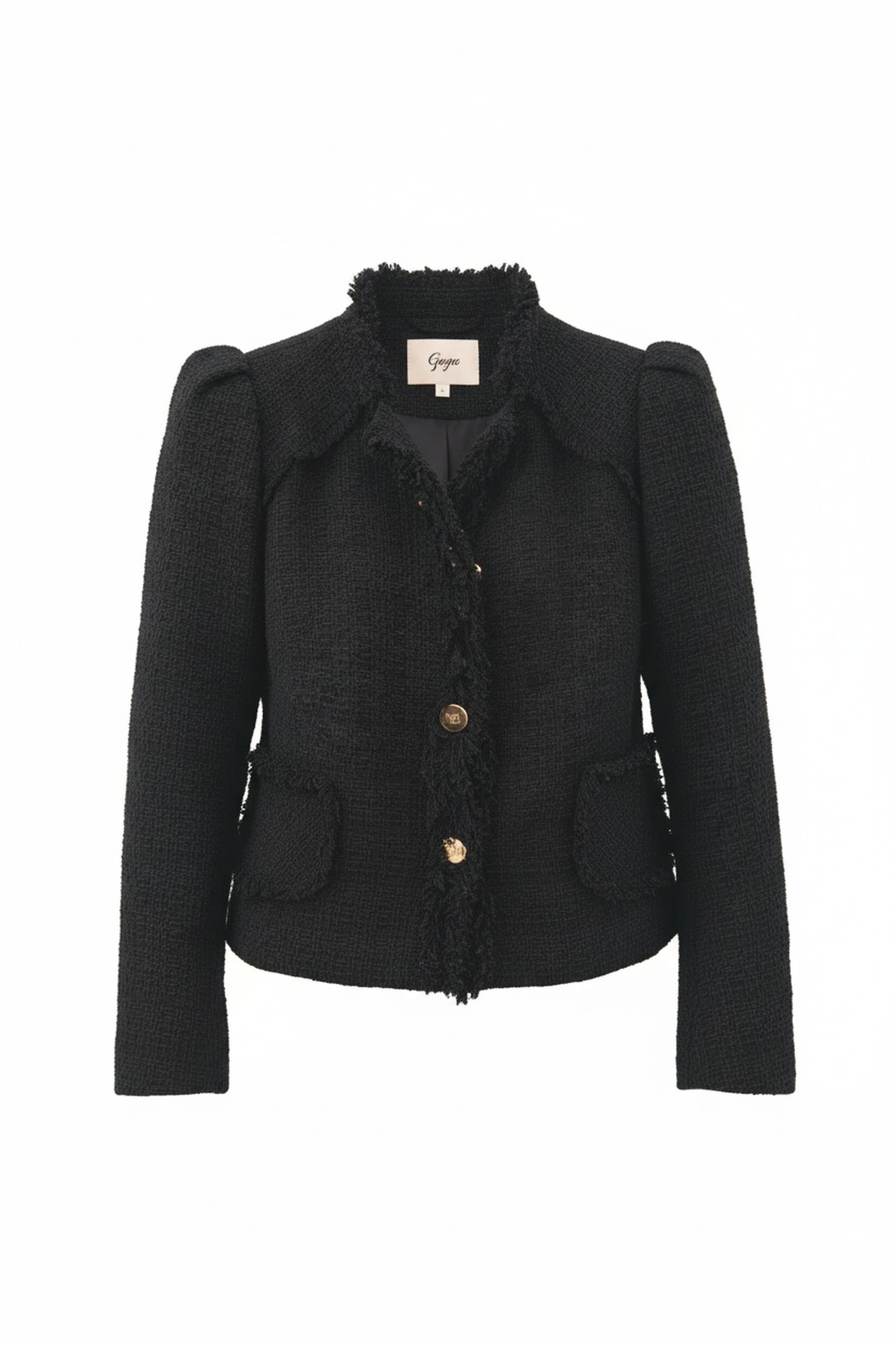 Black Tweed Jacket with Gold Buttons & Fringe Detail zdjęcie 1