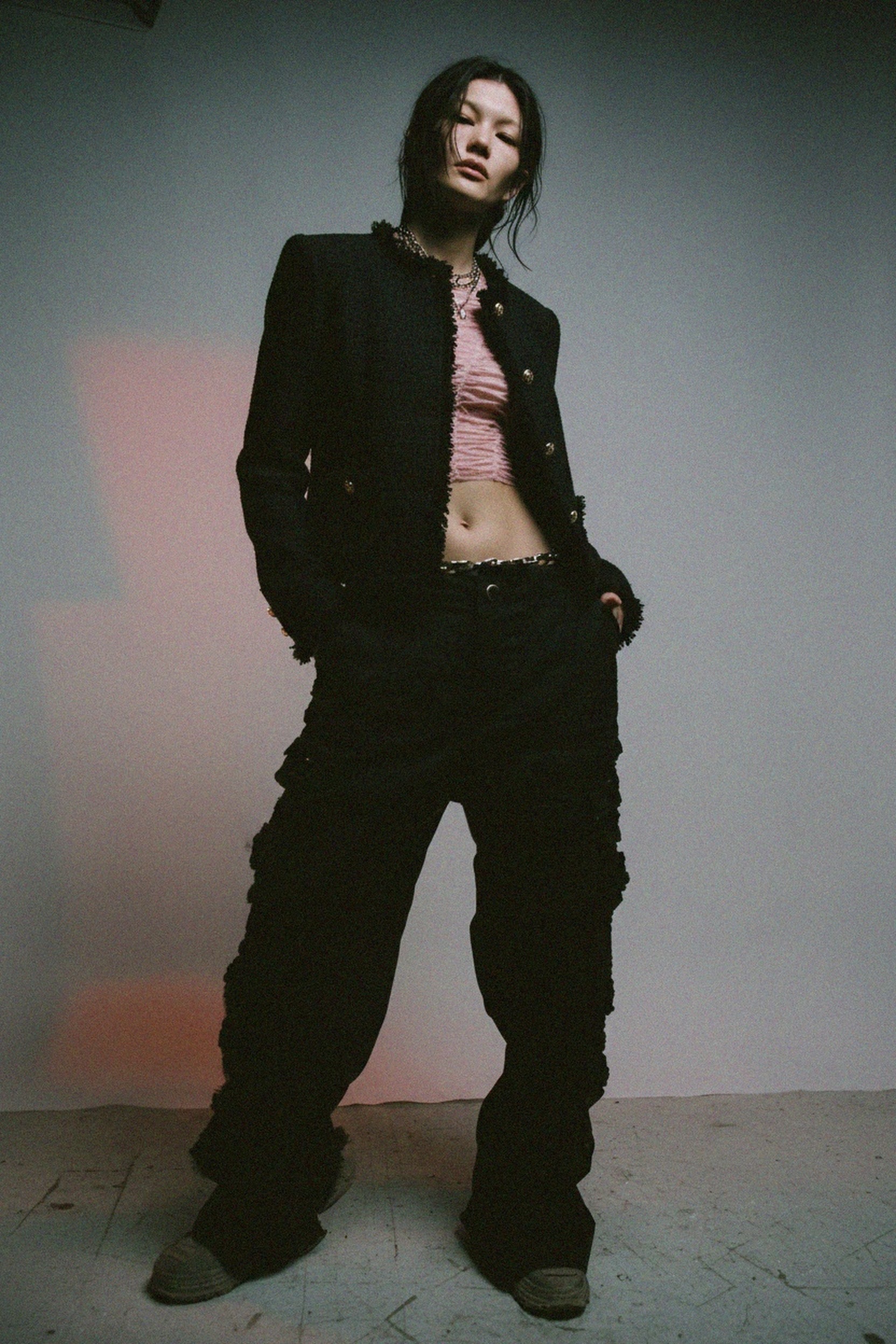 Black Tweed Jacket with Gold Buttons & Fringe Detail zdjęcie 2