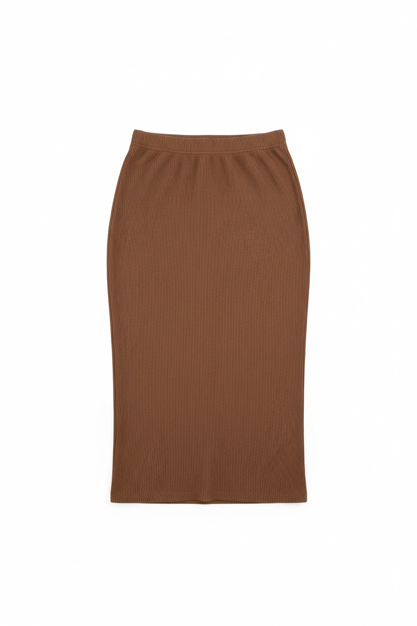 Ribbed Knit Midi Skirt in Earthy Brown zdjęcie 1