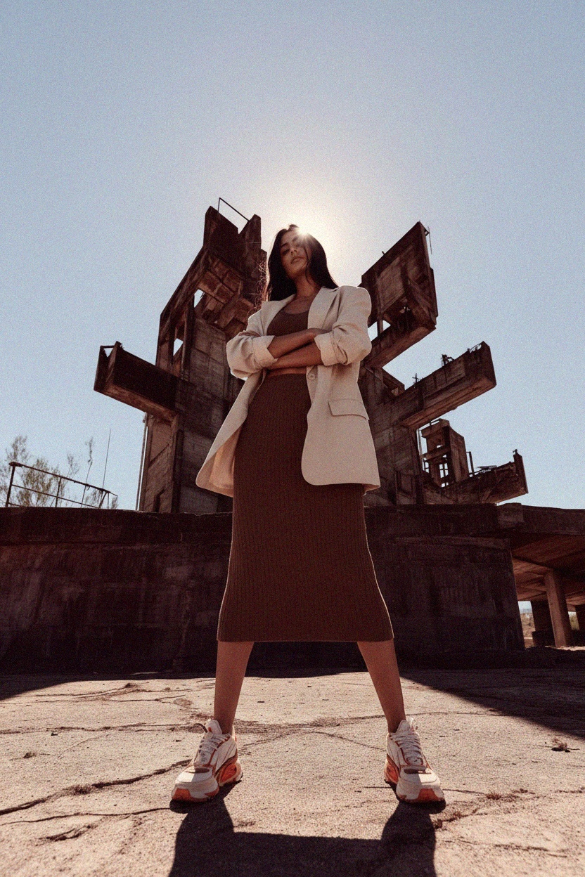 Ribbed Knit Midi Skirt in Earthy Brown zdjęcie 3