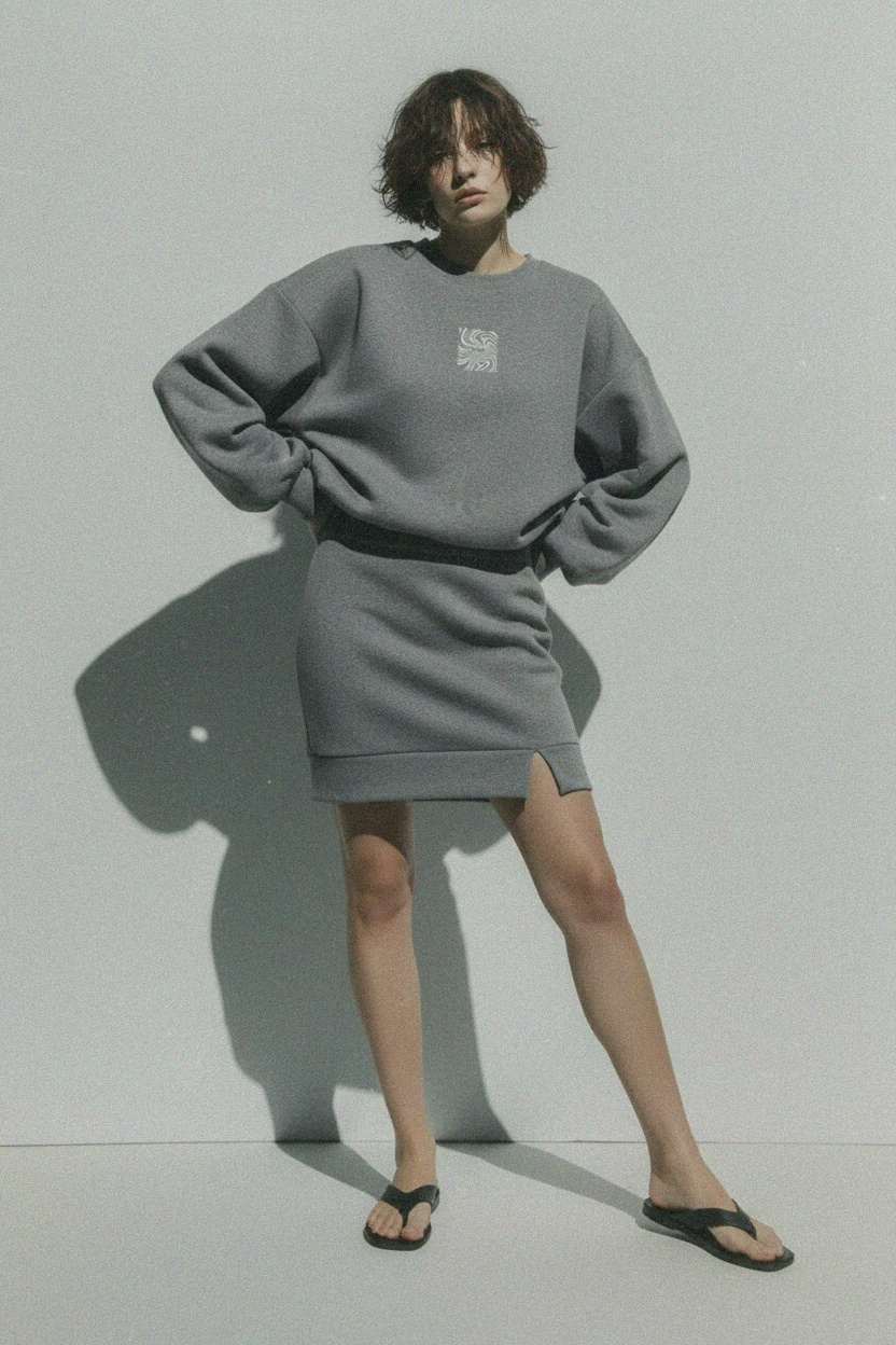 Grey Oversize Sweatshirt & Mini Skirt Co-ord Set zdjęcie 3