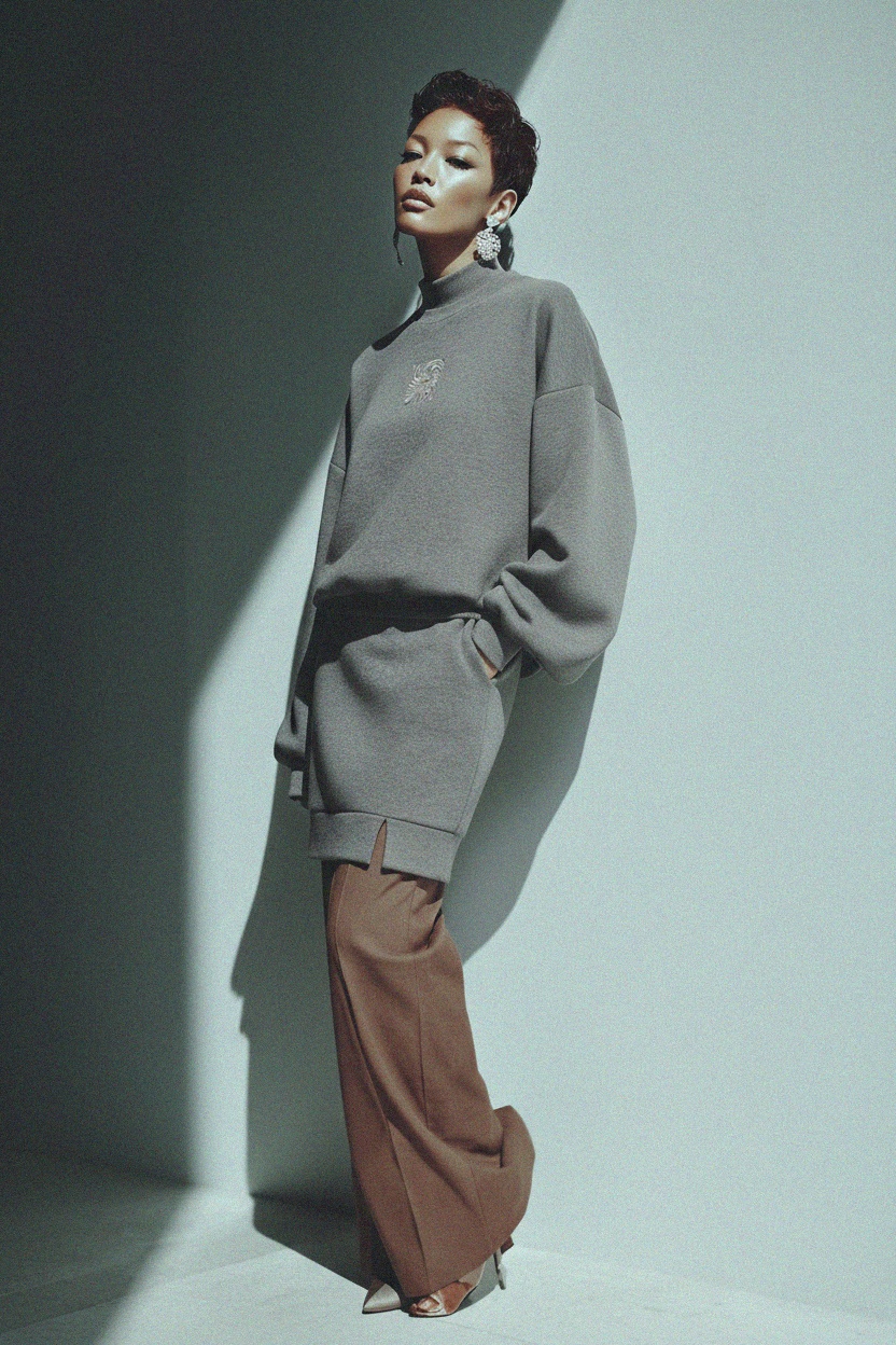 Grey Oversize Sweatshirt & Mini Skirt Co-ord Set zdjęcie 4