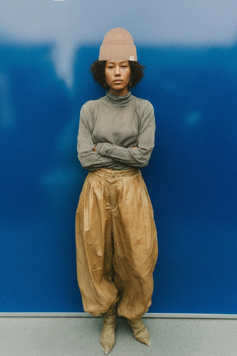 Beżowa czapka z prążkowanej dzianiny zdjęcie 2