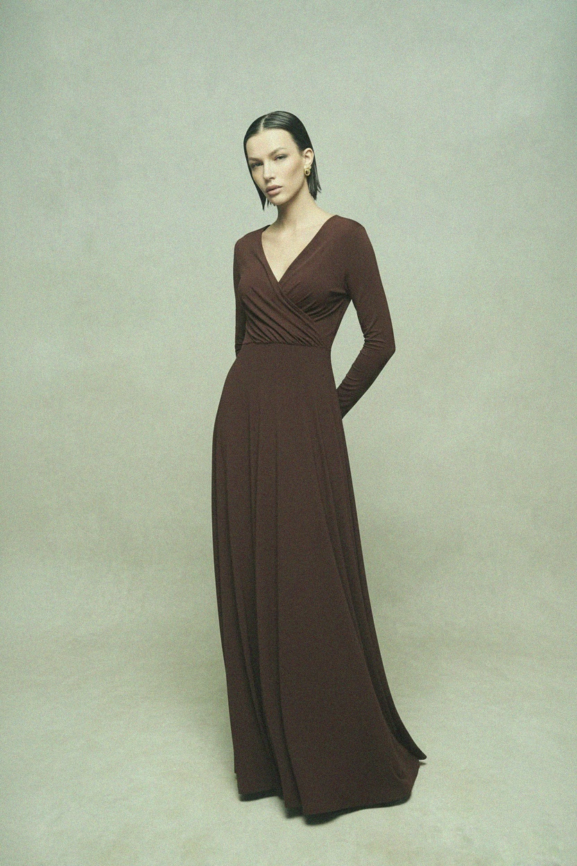 Elegant Long Sleeve Wrap Maxi Dress zdjęcie 3