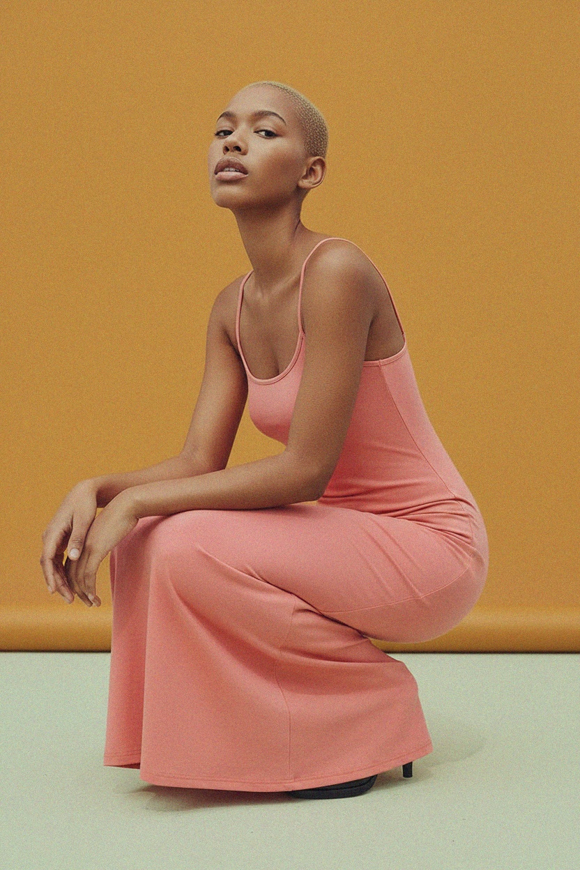 Sukienka maxi bez rękawów, dopasowana, w kolorze koralowego różu zdjęcie 3