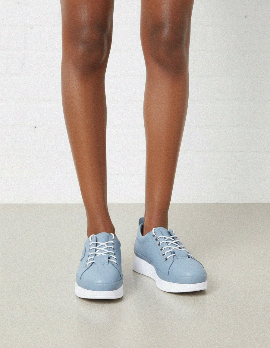 Light Blue Leather Platform Sneakers zdjęcie 2