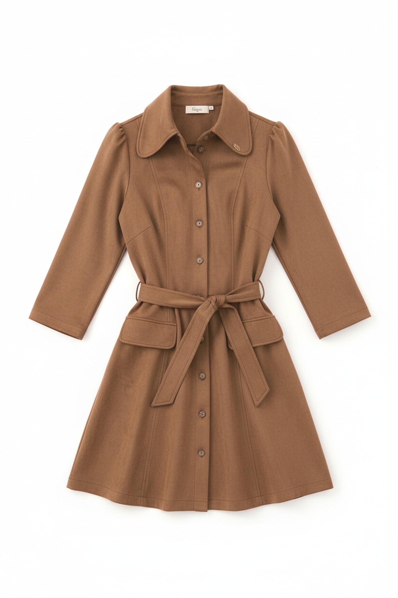 Brown Faux Suede Mini Shirt Dress with Tie Waist zdjęcie 1