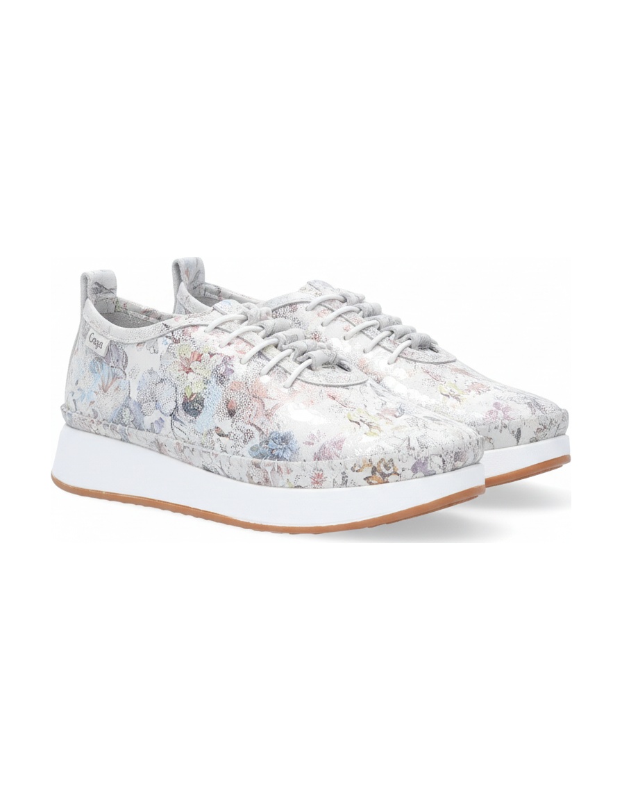 White Floral Print Platform Lace-up Sneakers zdjęcie 1