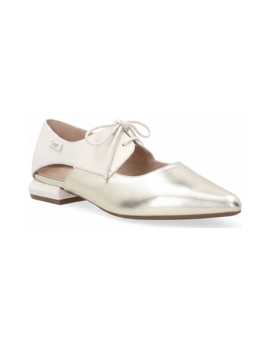 Metallic Gold & White Cut-Out Lace-Up Flats zdjęcie 1