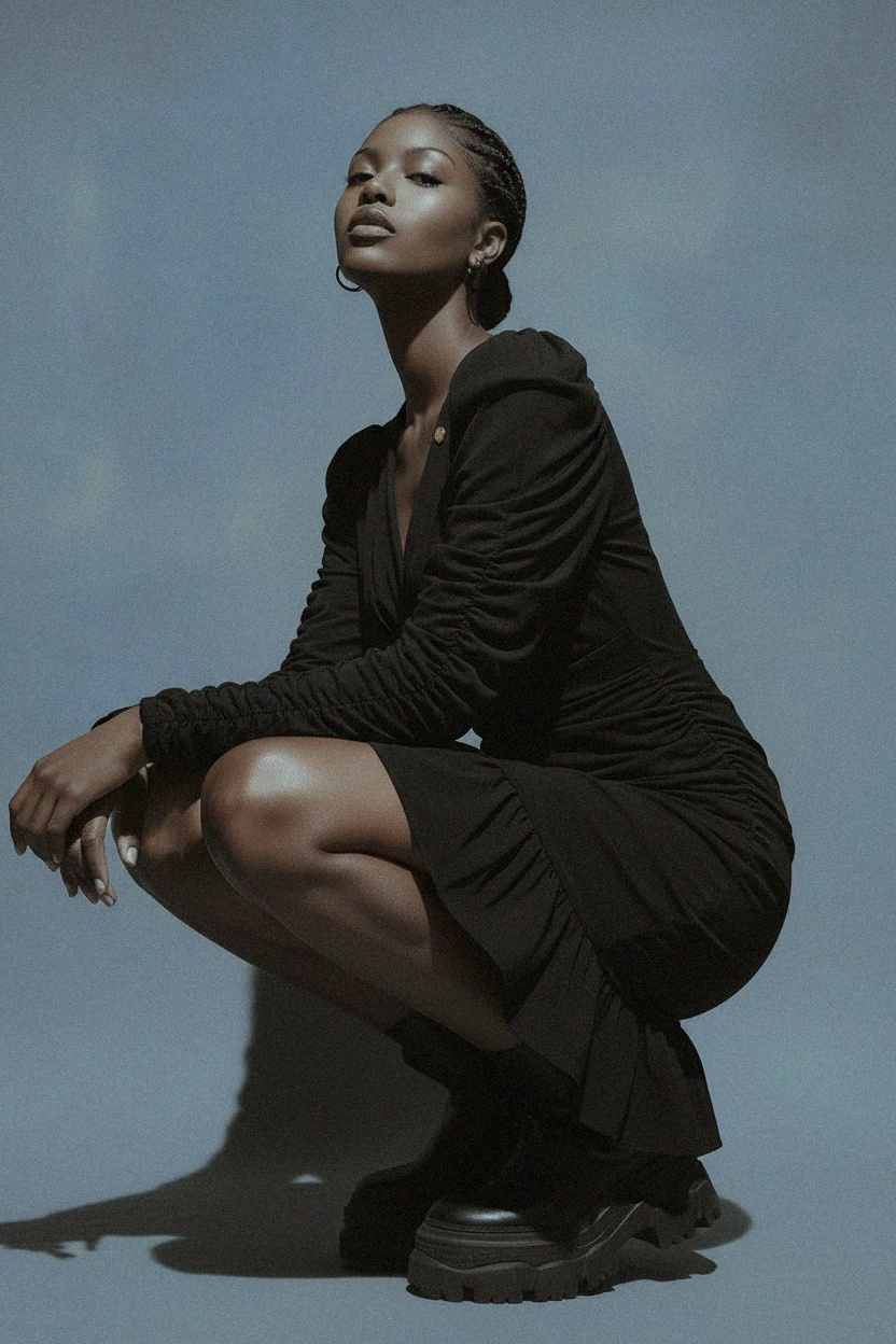 Black Ruched Sleeve Mini Dress zdjęcie 4