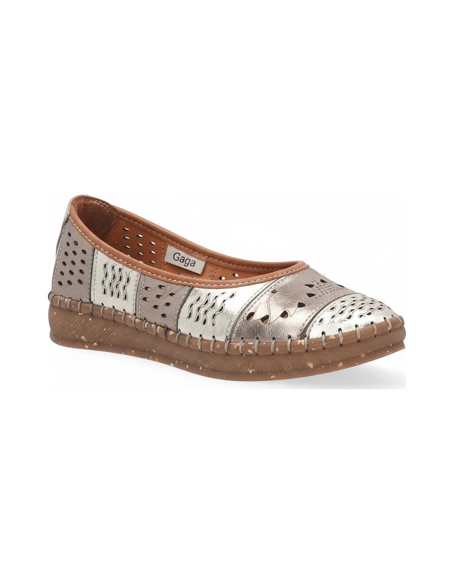 Metallic Perforated Slip-On Comfort Flats zdjęcie 1