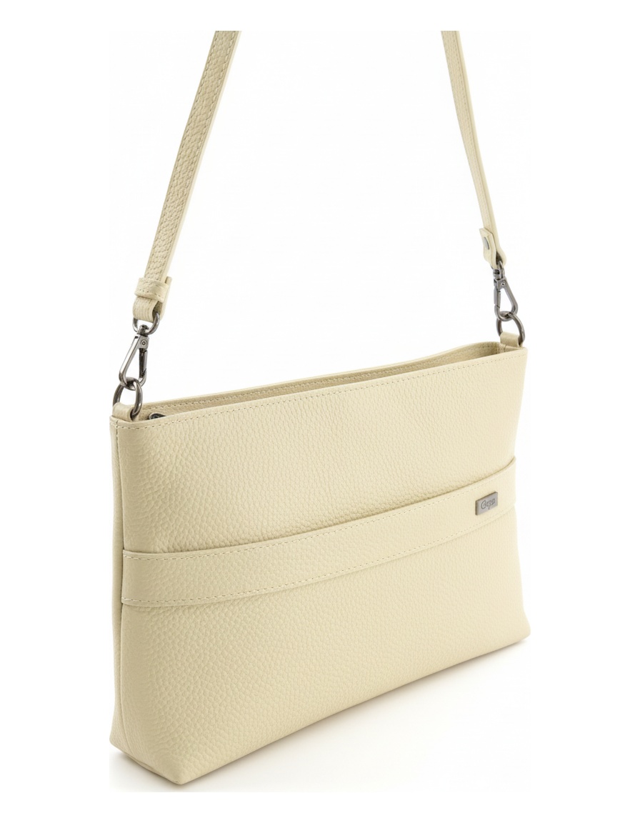 VENEZIA Creamy Beige Textured Leather Shoulder Bag zdjęcie 1