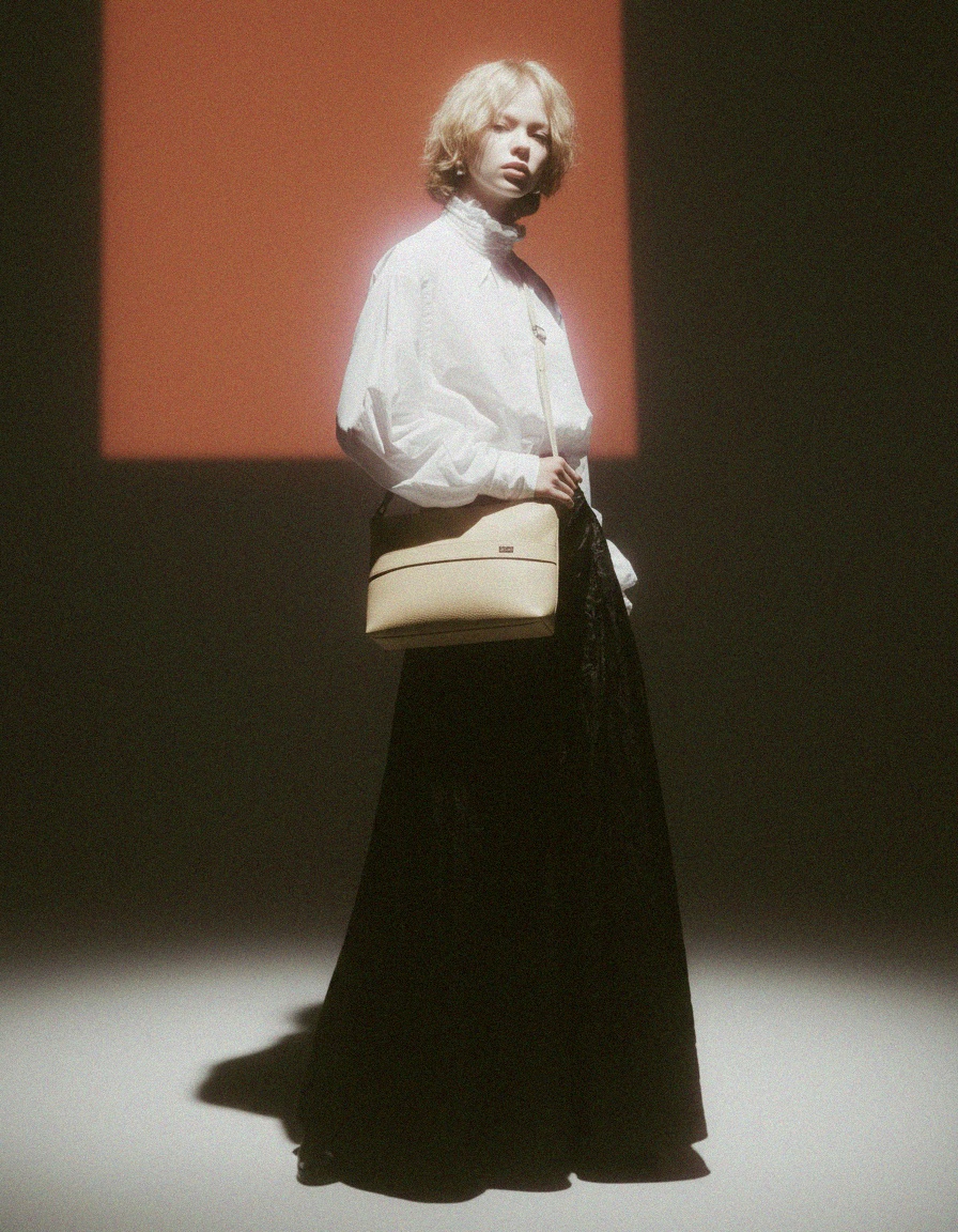 VENEZIA Creamy Beige Textured Leather Shoulder Bag zdjęcie 2