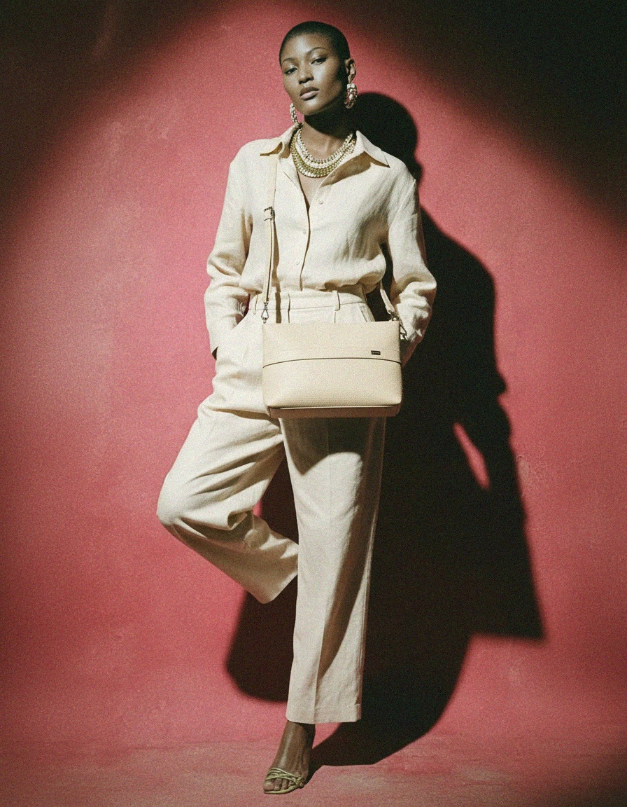 VENEZIA Creamy Beige Textured Leather Shoulder Bag zdjęcie 3