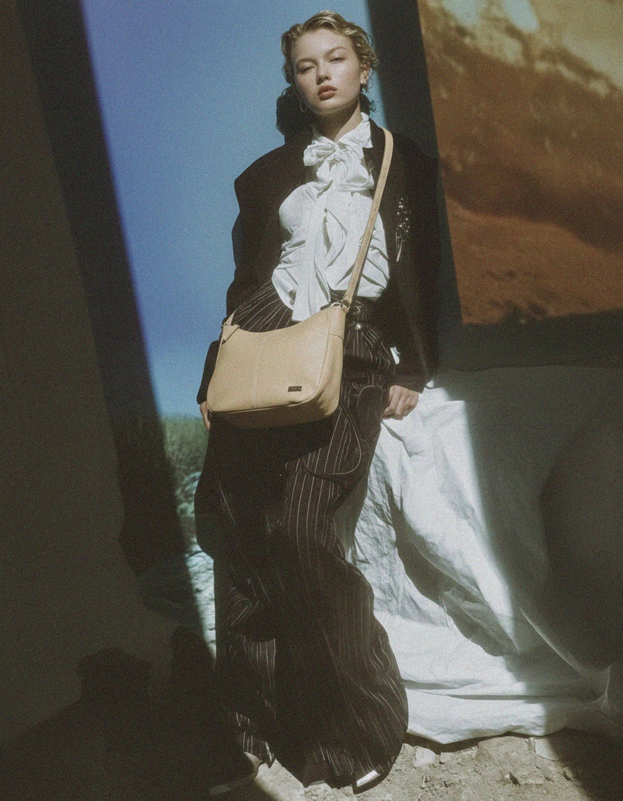 Everyday Beige Leather Shoulder Bag zdjęcie 3