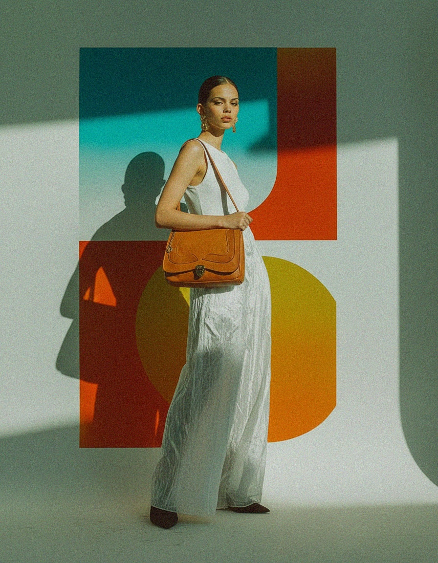 Tan Leather Flap Shoulder Bag with V Charm zdjęcie 3