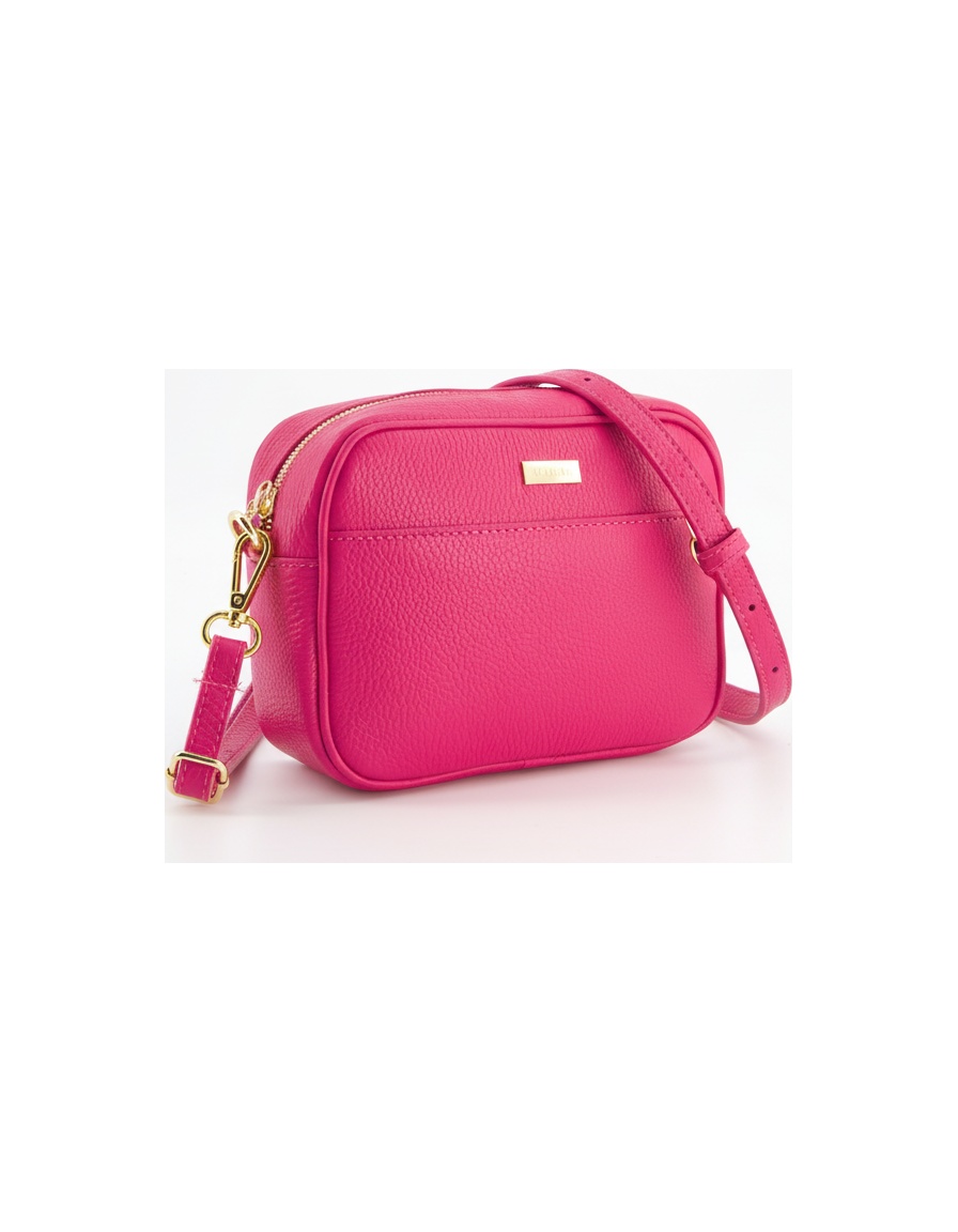 Vibrant Pink Pebbled Crossbody Bag with Gold Hardware zdjęcie 1
