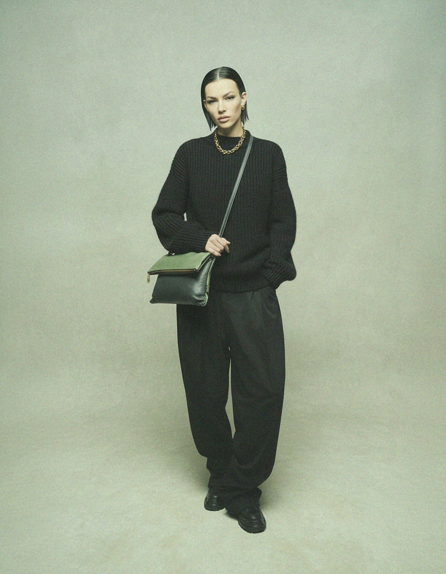 Two-tone Green Foldover Shoulder Bag zdjęcie 2