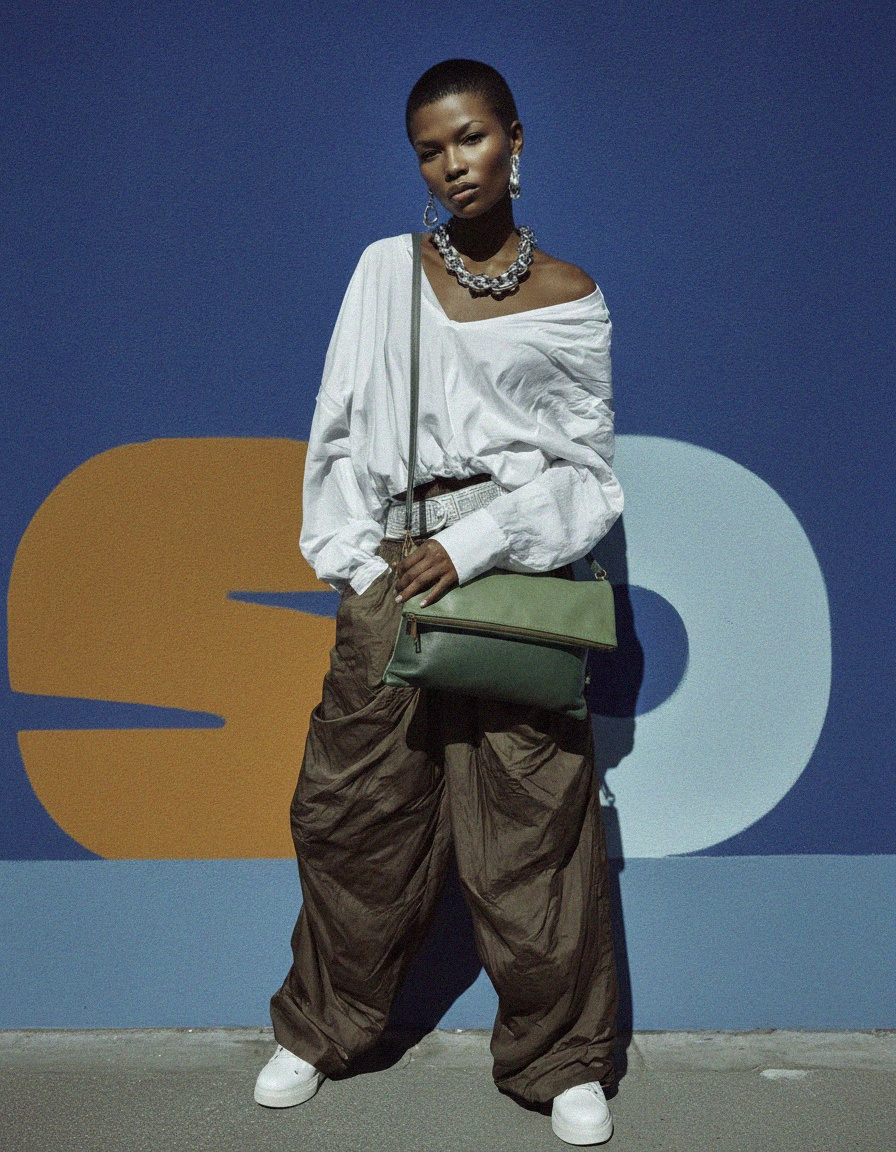 Two-tone Green Foldover Shoulder Bag zdjęcie 3