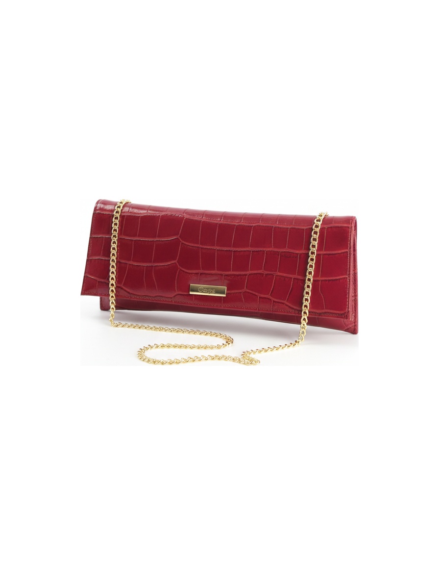 Chic Red Croc-Effect Clutch Bag with Gold Chain Strap zdjęcie 1