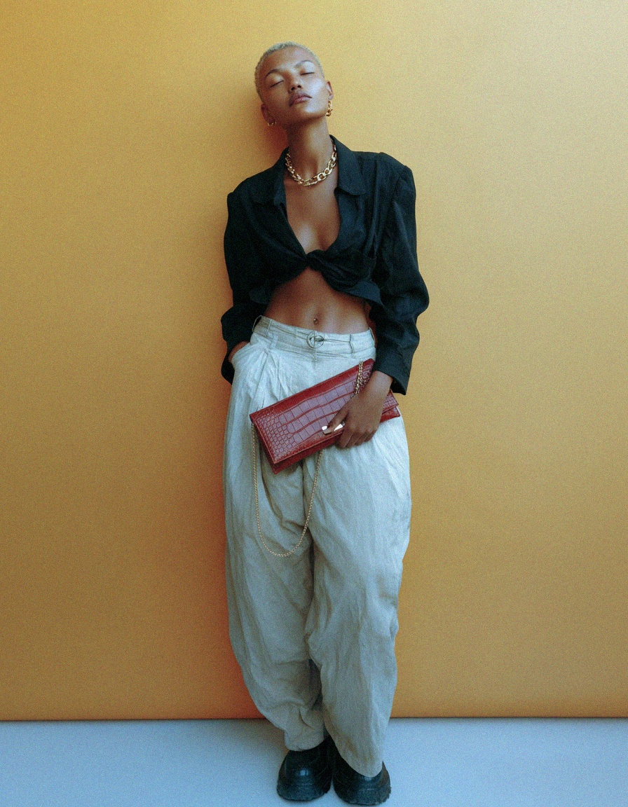 Chic Red Croc-Effect Clutch Bag with Gold Chain Strap zdjęcie 2