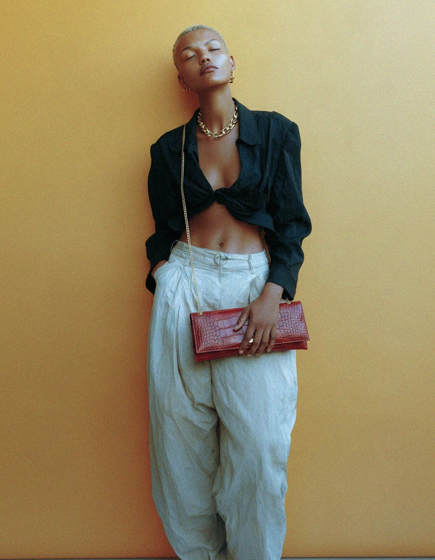 Chic Red Croc-Effect Clutch Bag with Gold Chain Strap zdjęcie 3