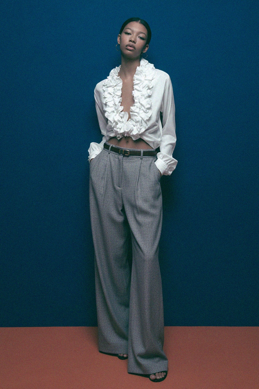 Grey Pleated Wide-Leg Trousers zdjęcie 4