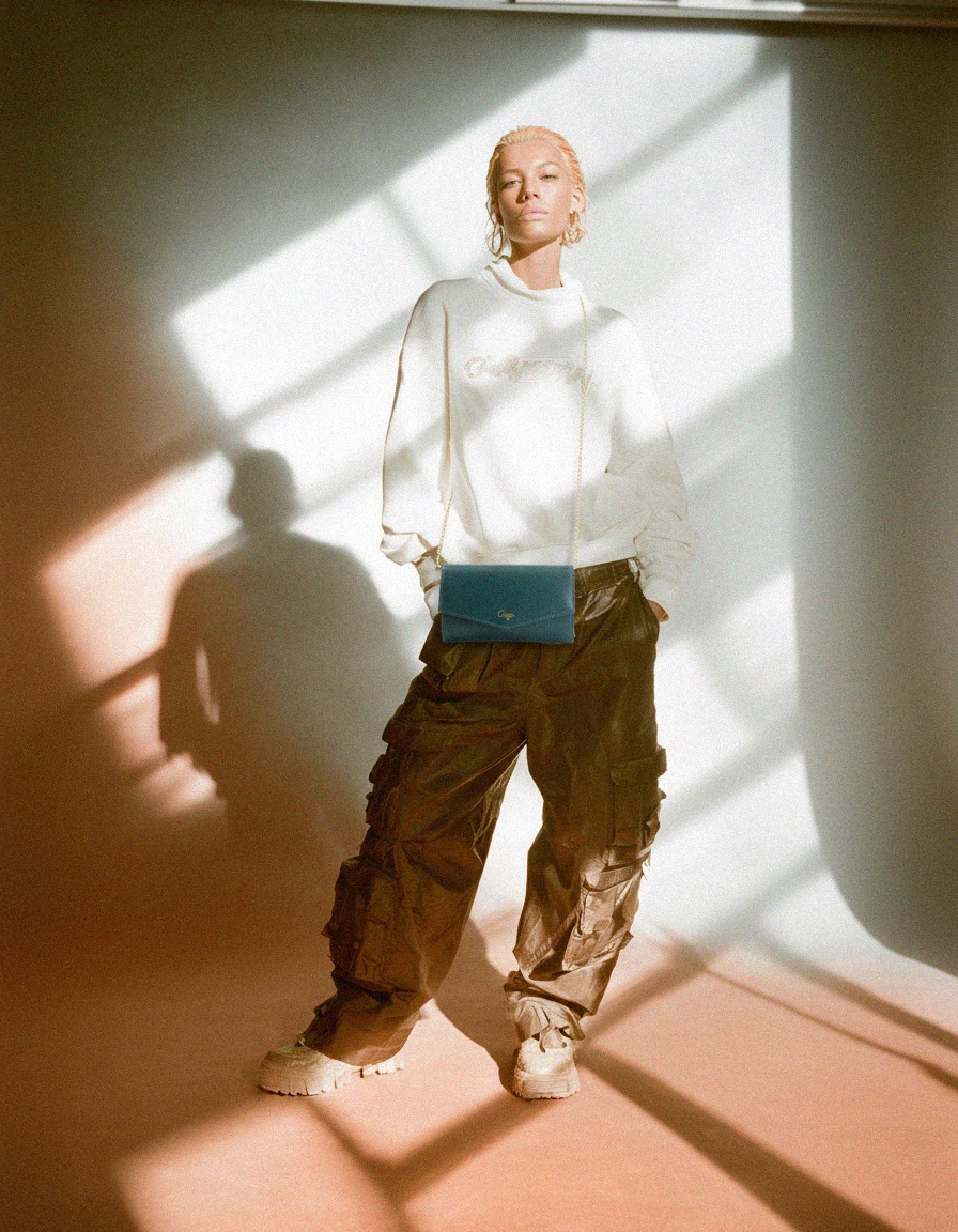 Chic Green Clutch Bag with Gold Chain Strap zdjęcie 3