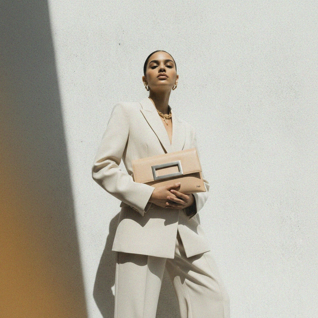 Venezia Beige Flap Clutch Bag with Metal Clasp zdjęcie 3