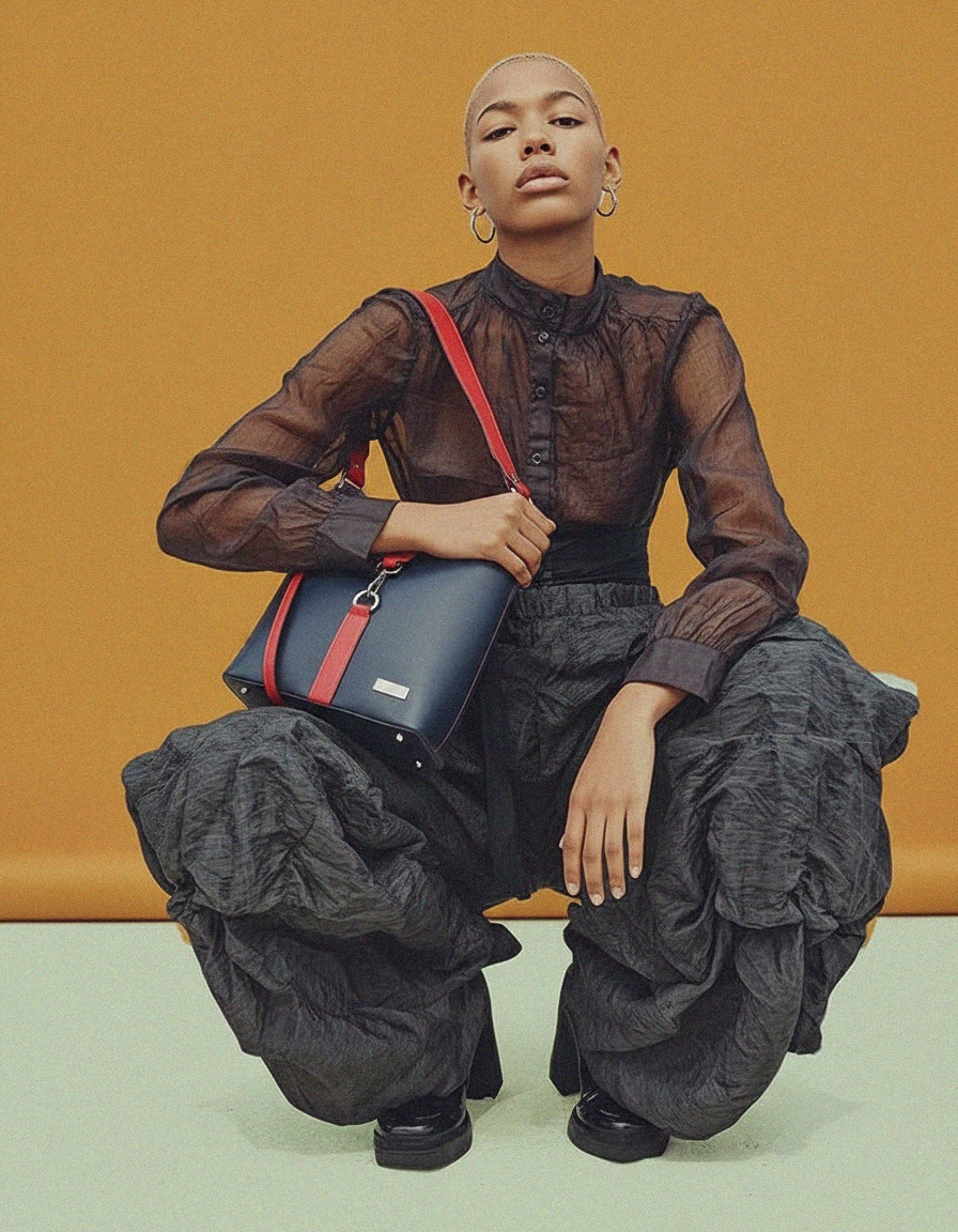 Navy Blue and Red Contrast Shoulder Bag zdjęcie 3