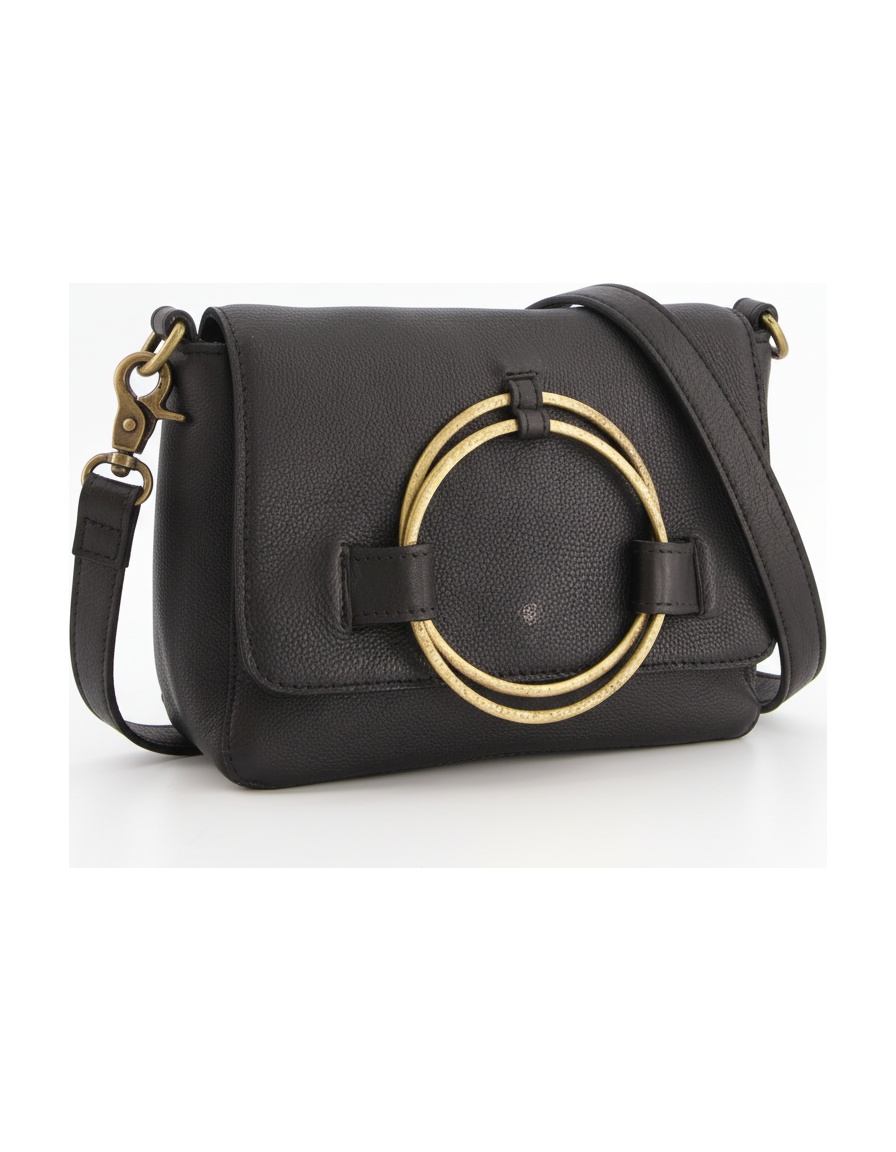Black Crossbody Bag with Gold Ring Detail zdjęcie 1