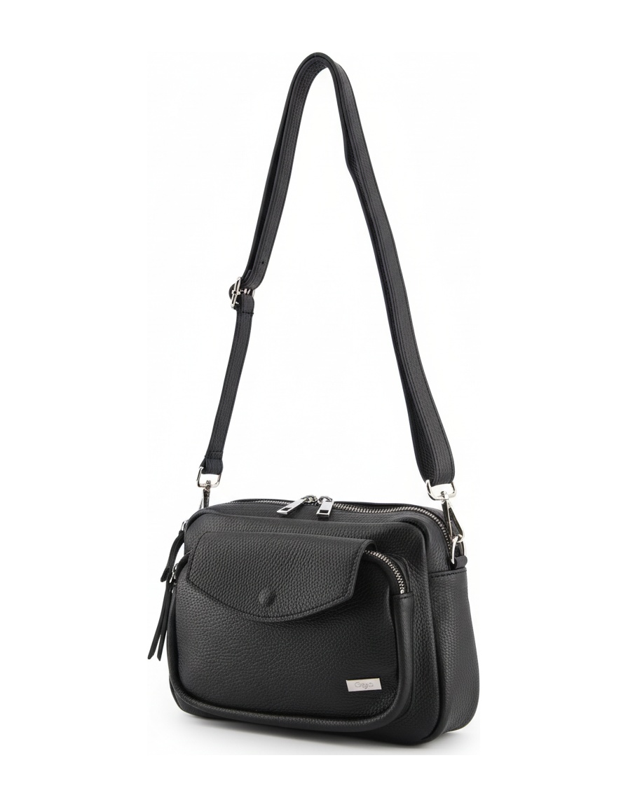 Czarna, teksturowana torebka typu crossbody z regulowanym paskiem zdjęcie 1