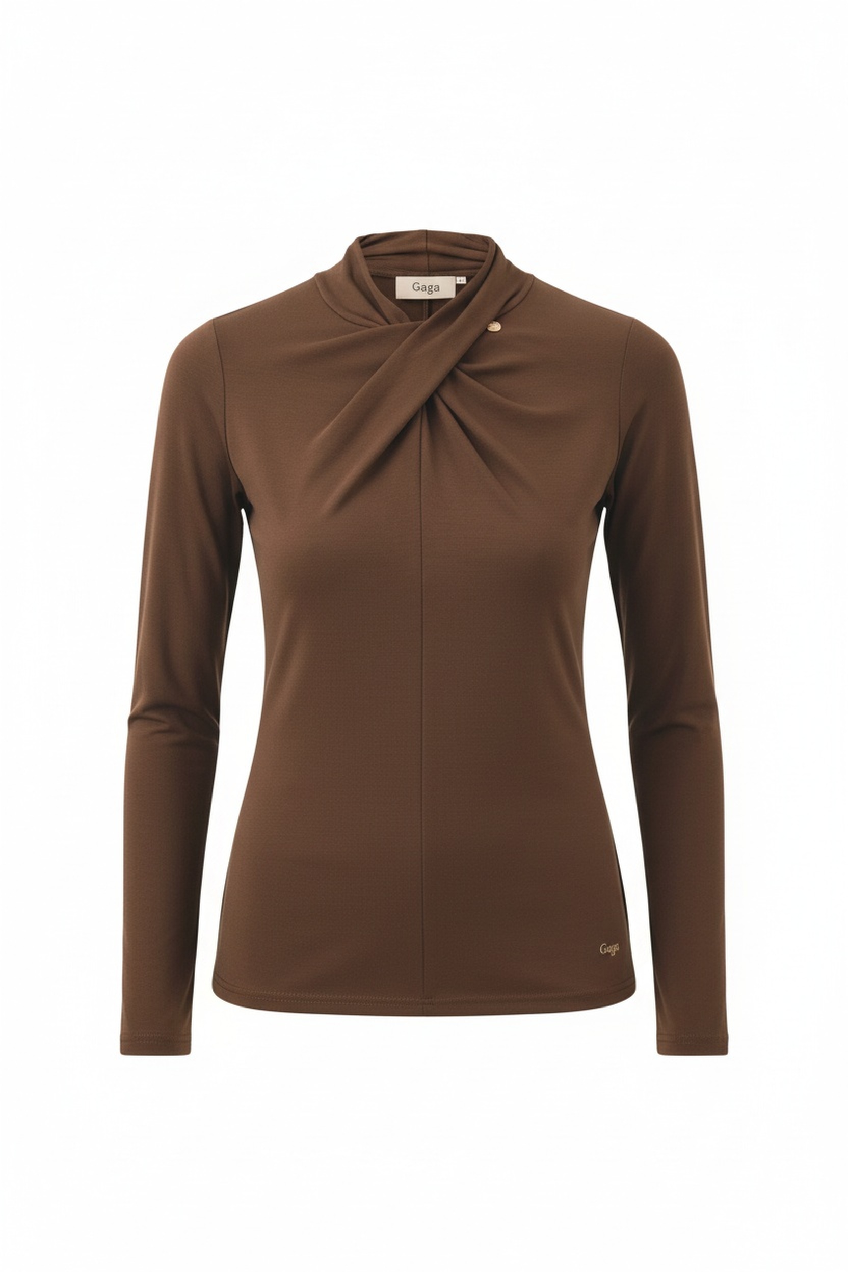 Brown Long Sleeve Top with Twisted Neck Detail zdjęcie 1