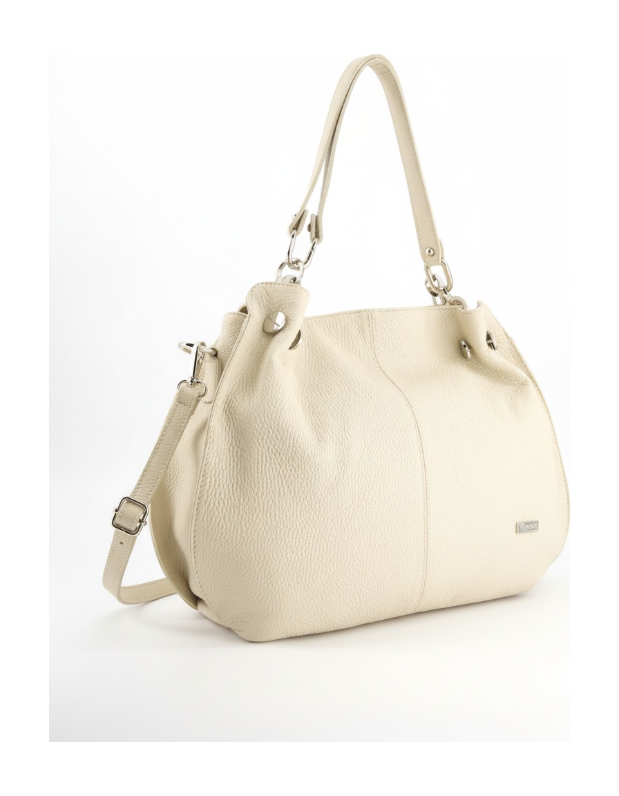 Elegant Beige Leather Shoulder Bag with Detachable Strap zdjęcie 1