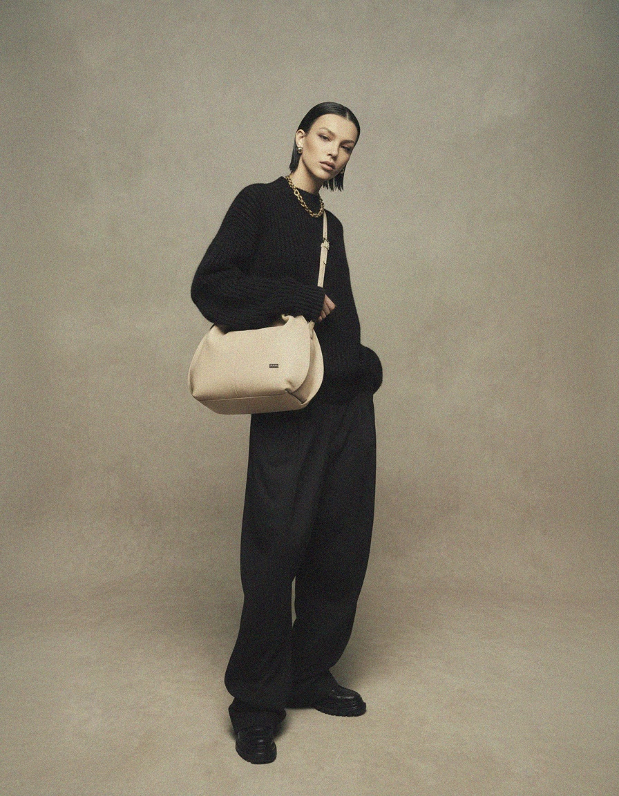 Elegant Beige Leather Shoulder Bag with Detachable Strap zdjęcie 3