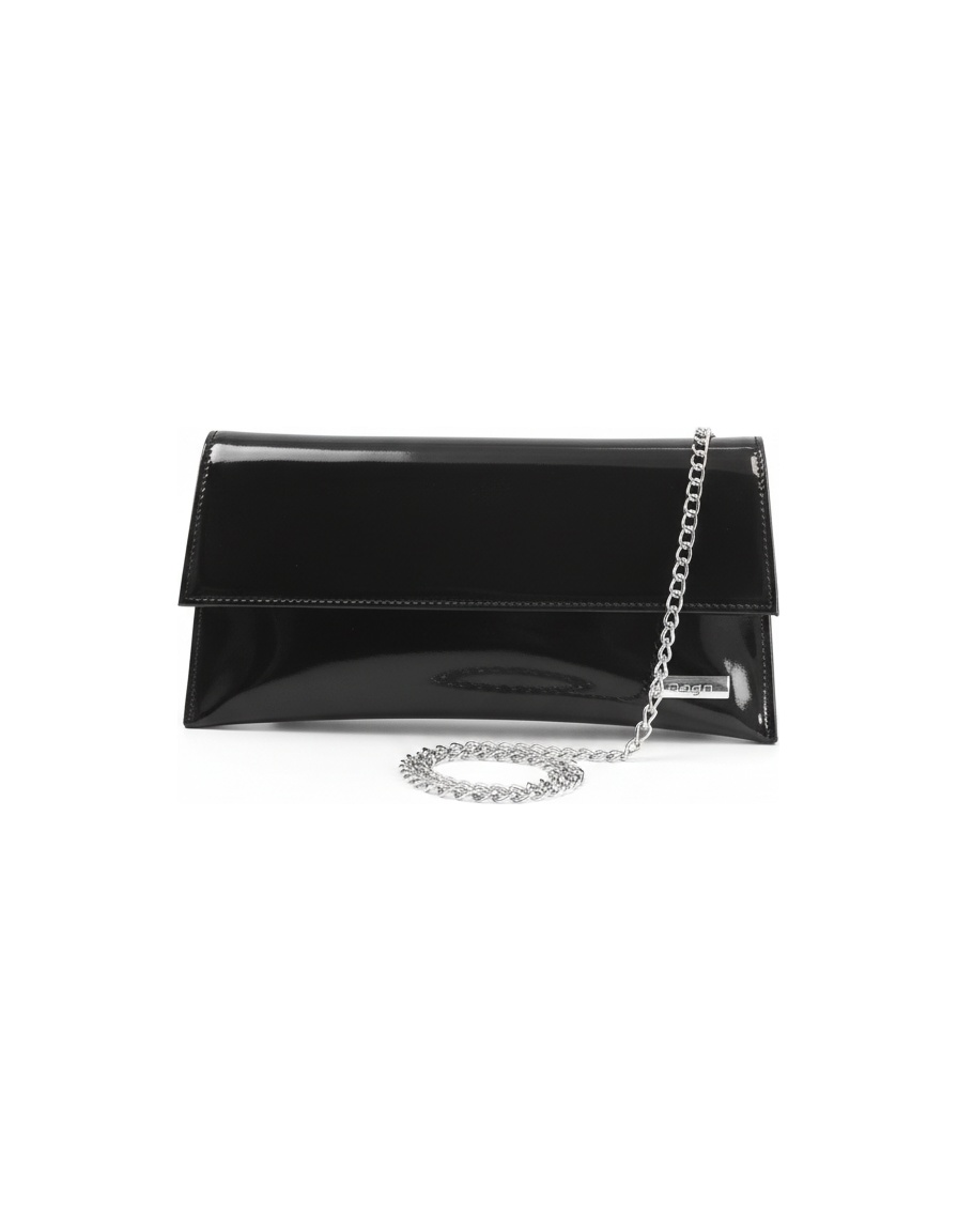 Sleek Black Patent Clutch Bag with Chain Strap zdjęcie 1
