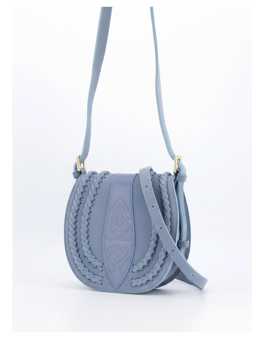 Stylish Blue Suede Saddle Bag with Braided Details zdjęcie 1
